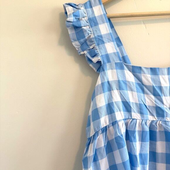 MISS SPARKLING fluter square neck mini ruffle blue gingham dress size Xl - Picture 6 of 12